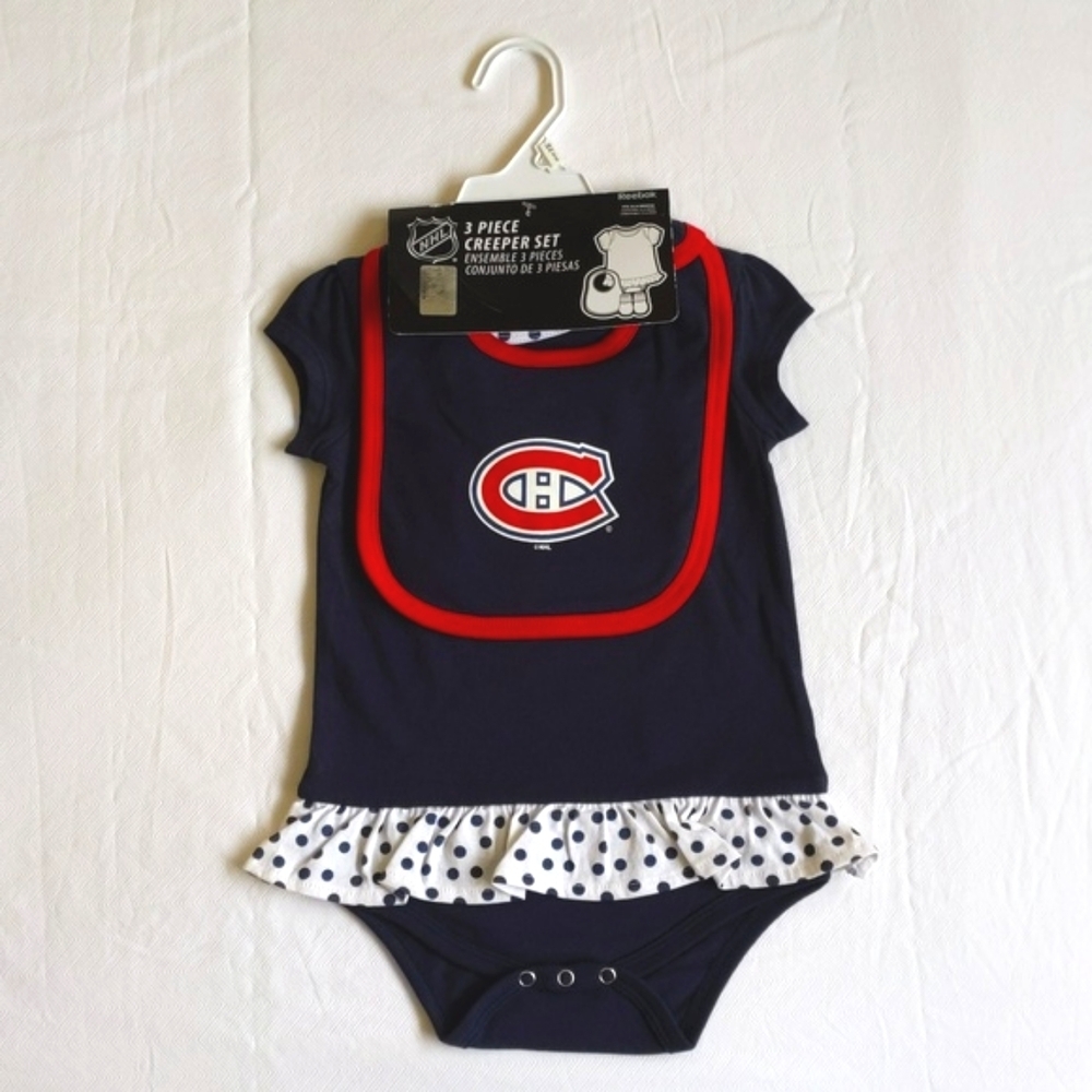 NWT Montreal Canadiens Baby Girl Creeper Set 3pc Reebok NHL Size 24M Sports